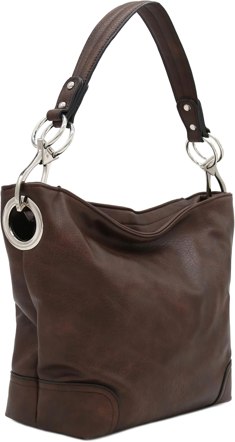 Alyssa Hobo Shoulder Bag with Big Snap Hook Hardware - Image 1